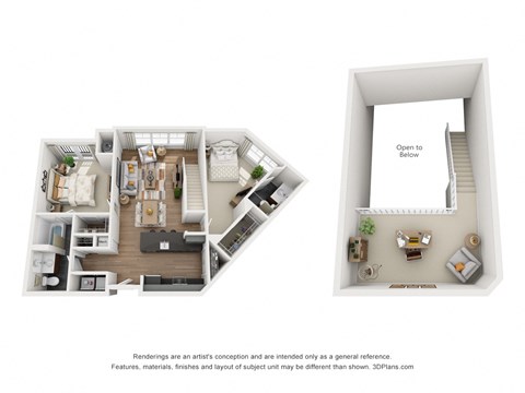 Floor plan for 2 beds, 2 baths, 1237 sqft